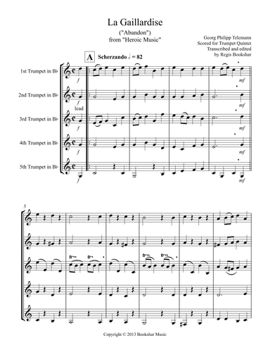 La Gaillardise (from "Heroic Music") (Bb) Trumpet Quintet) (arr. Regis Bookshar)