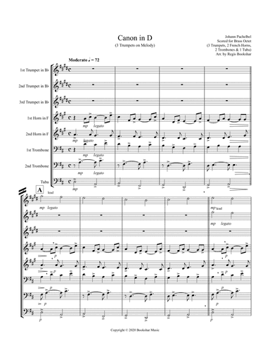 Canon in D (Pachelbel) (D) (Brass Octet - 3 Trp, 2 Hrn, 2 Trb, 1 Tuba) (3 Trp lead) (arr. Regis Bookshar)