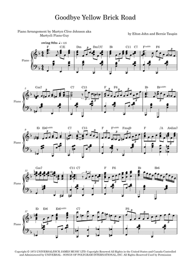 Goodbye Yellow Brick Road (arr. Martyn Clive Johnson (aka Martycli Piano Guy))