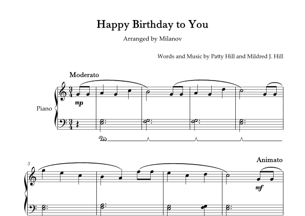Happy Birthday to You Piano in C Easy Intermediate Pedal (arr. Milanov)