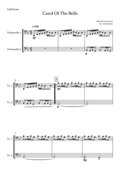 Carol Of The Bells (Mykola Leontovych) for Cello Duo (arr. Fabio Britto)