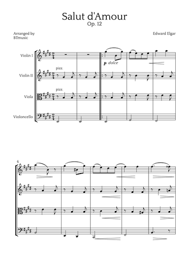 Salut d'Amour (Op. 12) - String Quartet (arr. BTmusic)