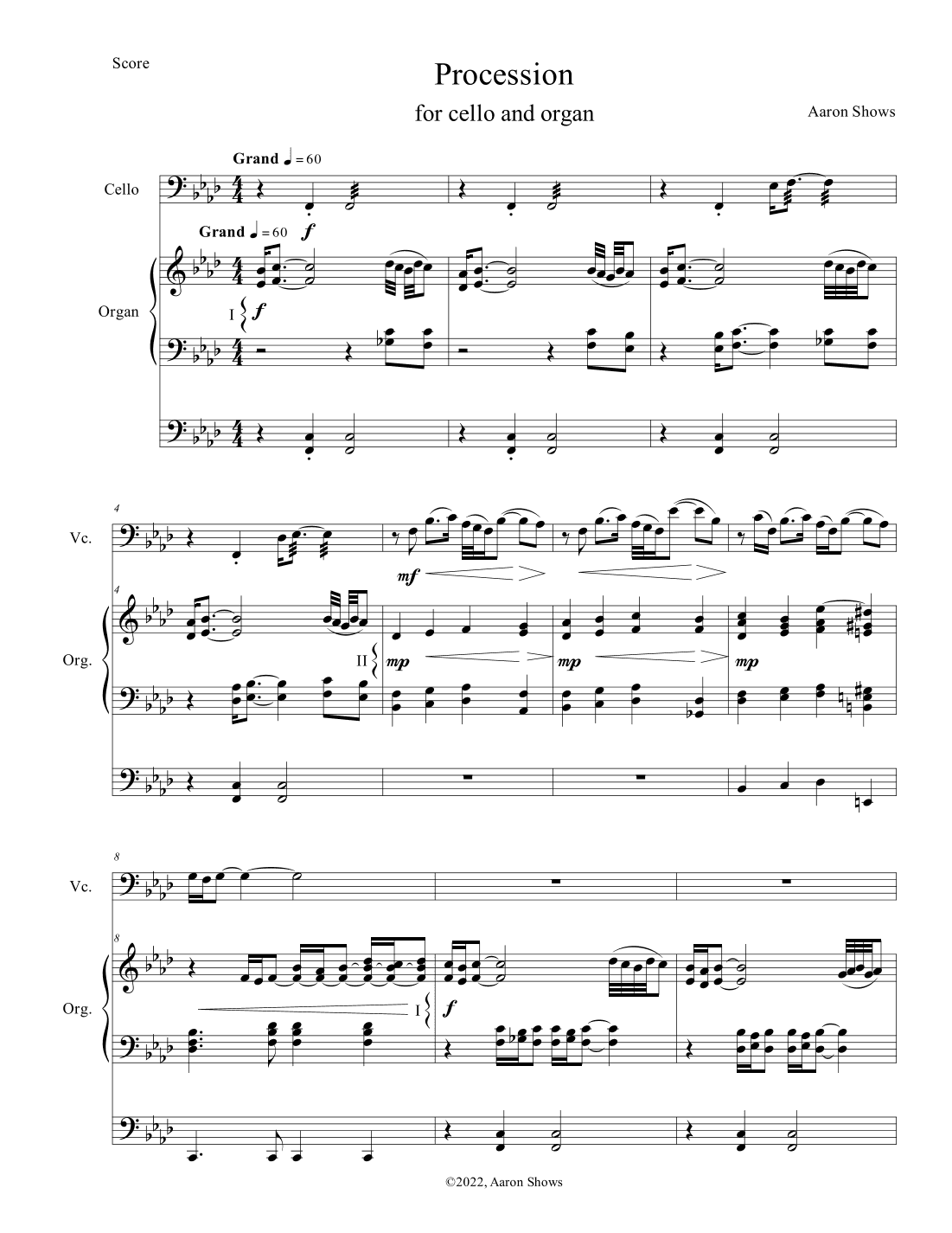 "Lenten Suite" for Cello and Organ