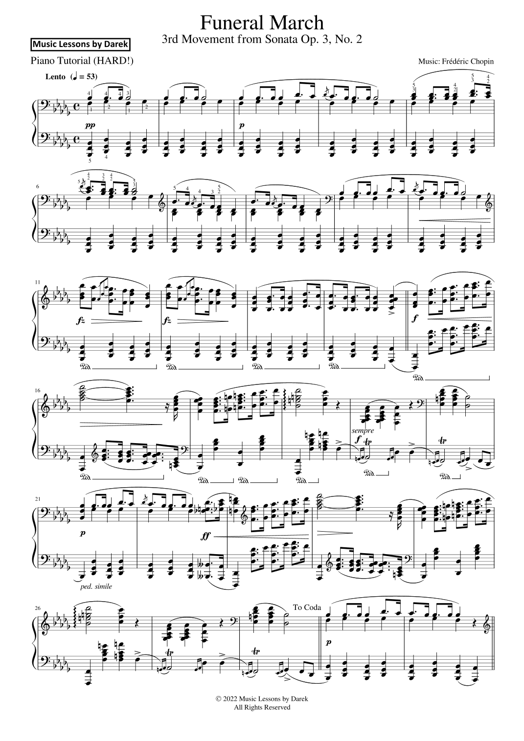Funeral March (HARD PIANO) 3rd Movement from Sonata Op. 3, No. 2 [Frédéric Chopin] (arr. Darek)