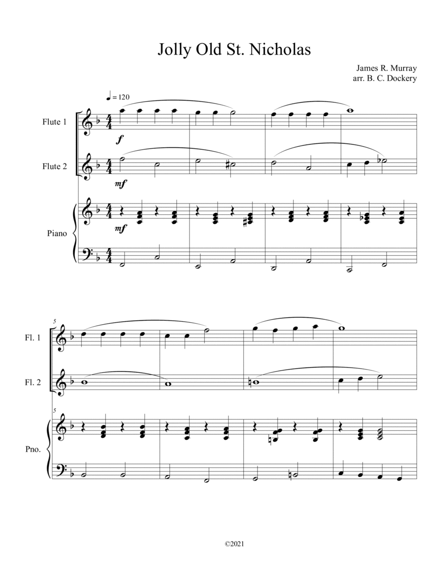 Jolly Old St. Nicholas (Flute Duet with Piano Accompaniment) (arr. B. C. Dockery)