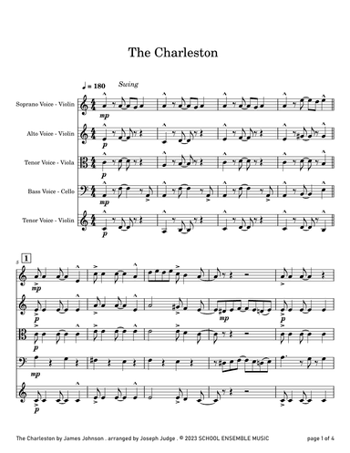 The Charleston by Johnson for String Quartet in Schools (arr. Joseph Judge)