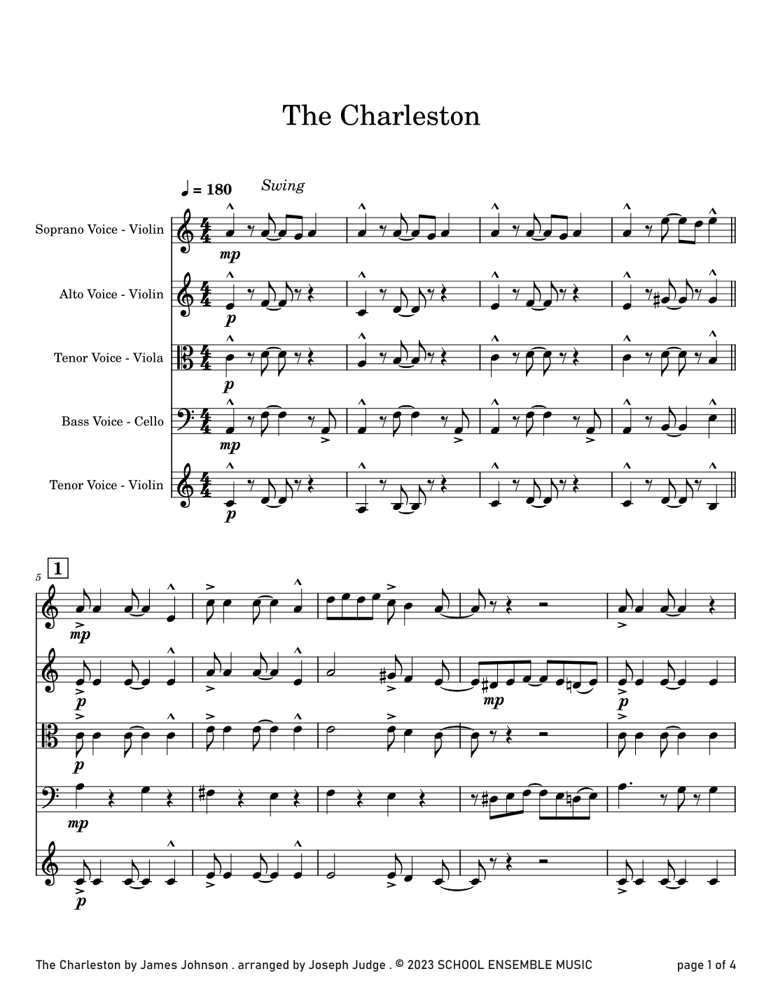 The Charleston by Johnson for String Quartet in Schools (arr. Joseph Judge)