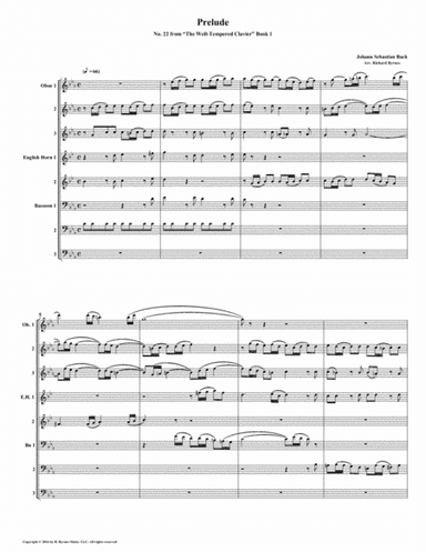 Prelude 22 from Well-Tempered Clavier, Book 1 (Double Reed Octet ) (arr. Richard Byrnes)