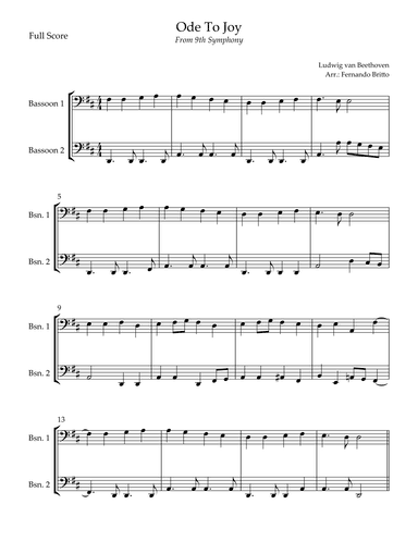 Ode To Joy Theme (from Beethoven's 9th Symphony) for Bassoon Duo (arr. Fernando Britto)