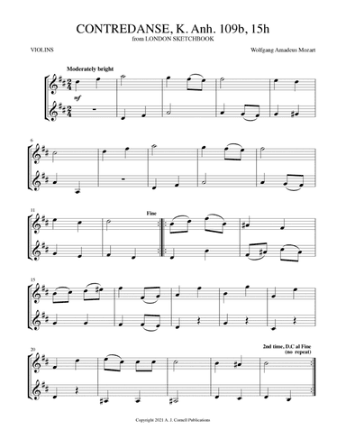 Contredanse, K. 15h (from London Sketchbook, K. Anh. 109b) (arr. Mark Phillips)