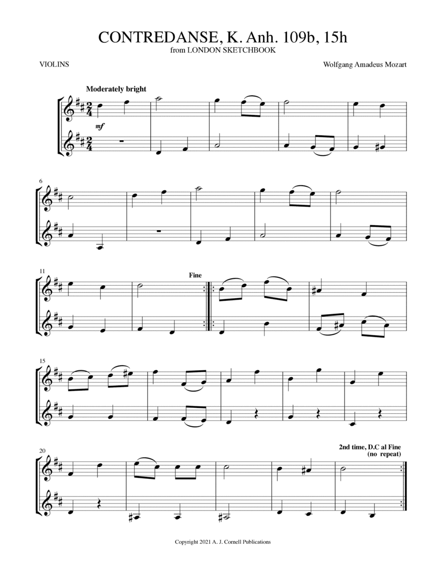 Contredanse, K. 15h (from London Sketchbook, K. Anh. 109b) (arr. Mark Phillips)