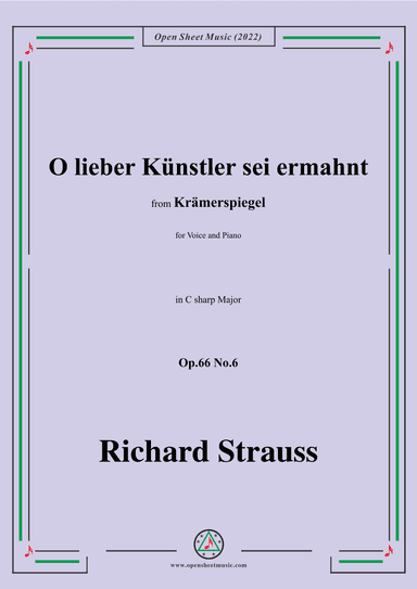 Richard Strauss-O lieber Künstler sei ermahnt,in C sharp Major,Op.66 No.6 (arr. OSM Press)