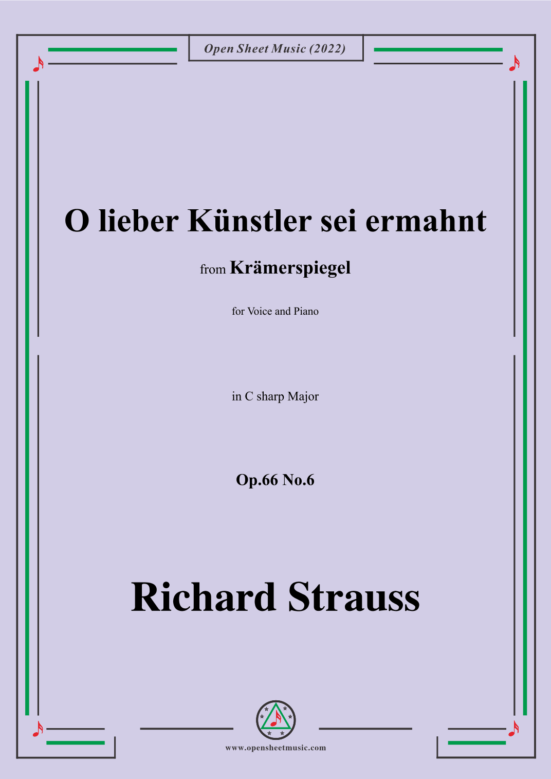 Richard Strauss-O lieber Künstler sei ermahnt,in C sharp Major,Op.66 No.6 (arr. OSM Press)