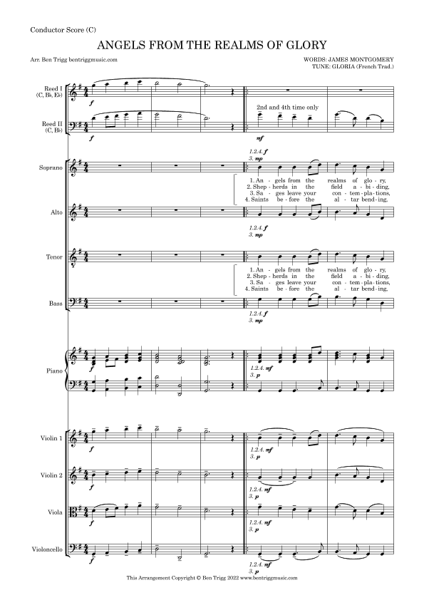Angels From The Realms (Gloria & English refrain) – SATB, Str. 4tet & Piano with flexible wind (arr. Ben Trigg)