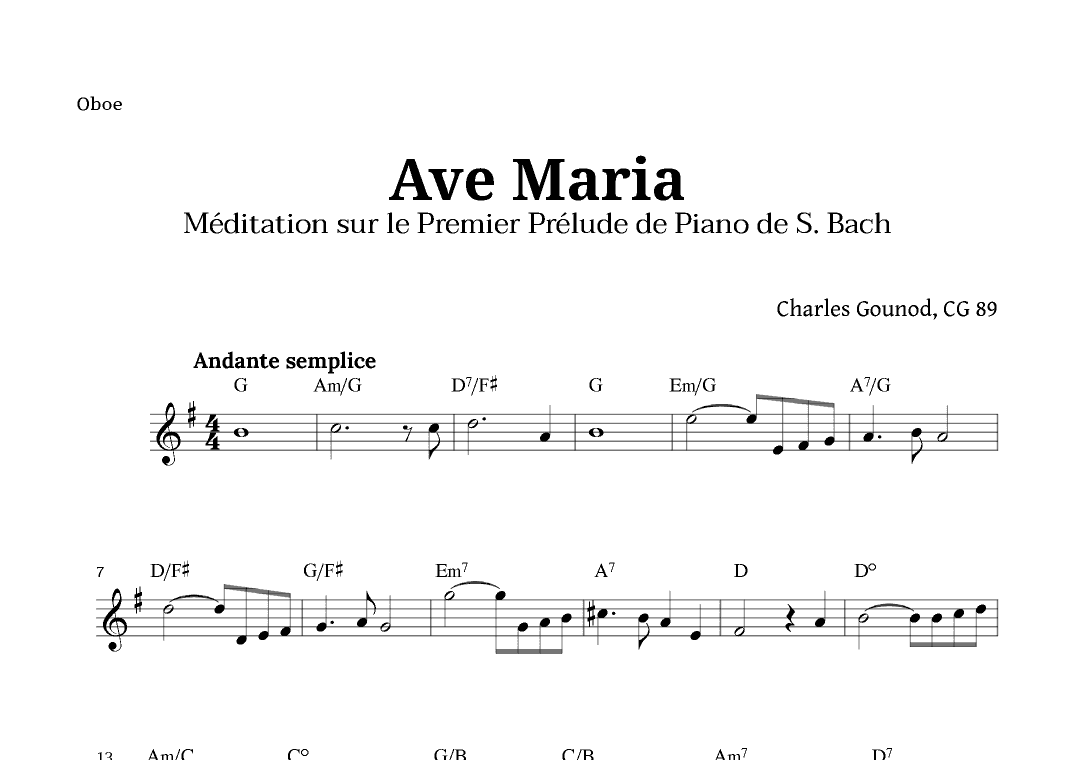 Ave Maria by Gounod for Oboe with Chords (arr. Langanho)