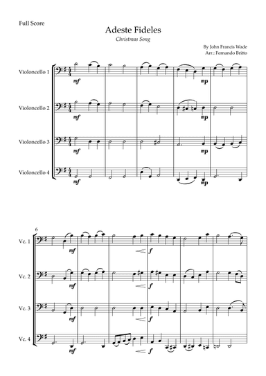 Adeste Fideles (Christmas Song) for Cello Quartet (arr. Fernando Britto)