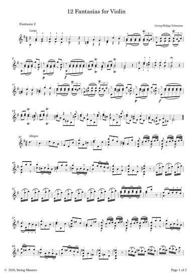 Telemann 12 Fantasias for Solo Violin, No 02 (arr. String Masters)