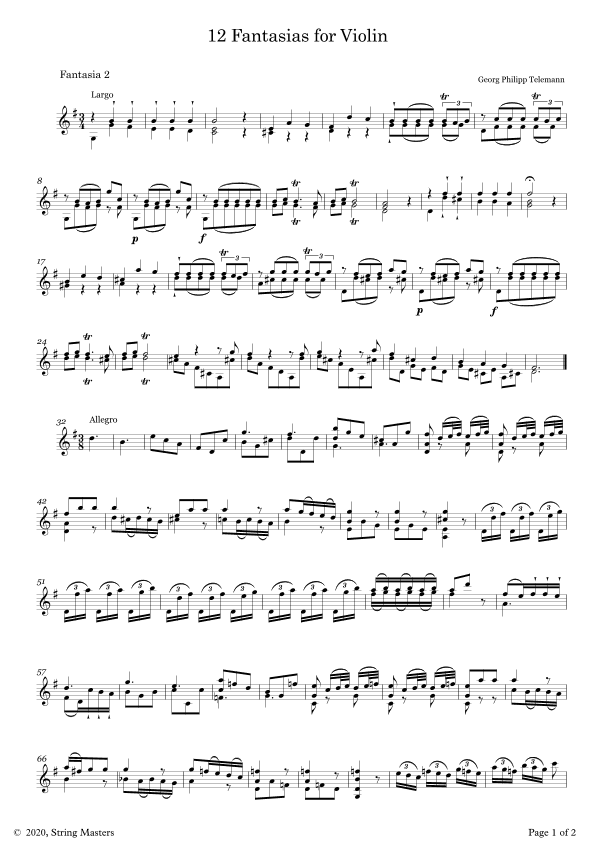Telemann 12 Fantasias for Solo Violin, No 02 (arr. String Masters)