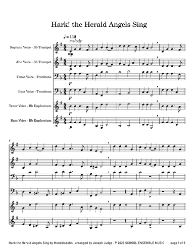 Hark The Herald Angels Sing for Brass Quartet in Schools (arr. Joseph Judge)