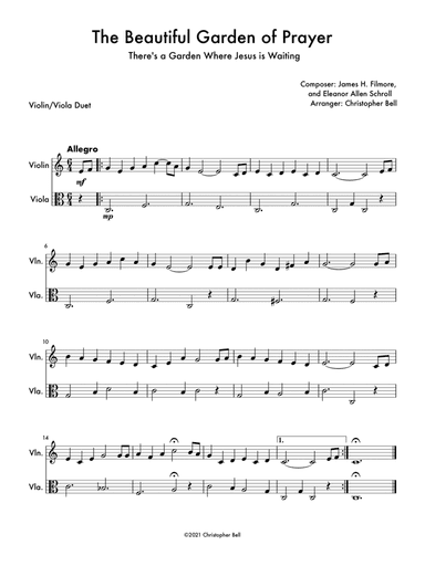 The Beautiful Garden of Prayer - Violin/Viola Duet (arr. Christopher Bell)