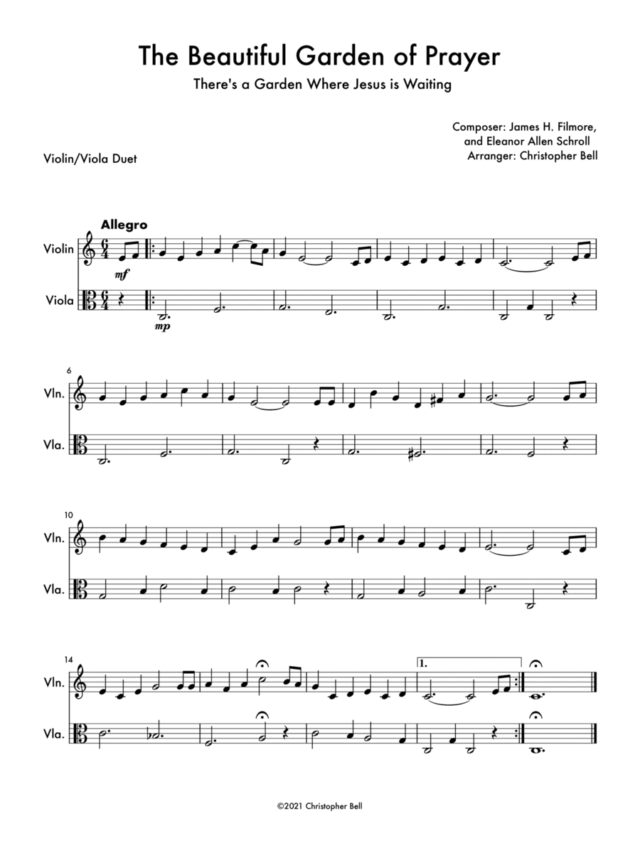 The Beautiful Garden of Prayer - Violin/Viola Duet (arr. Christopher Bell)