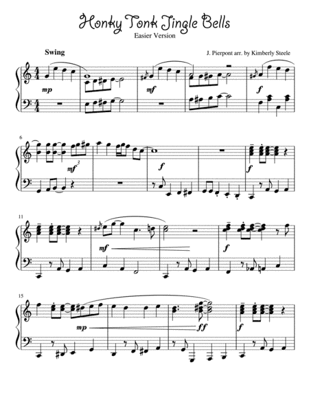 Honky Tonk Jingle Bells for Piano, Easier Version (arr. Kimberly Steele)