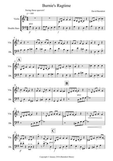 Burnie's Ragtime for Violin and Double Bass Duet