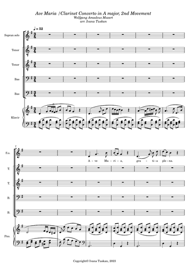 Ave Maria / Clarineto Concerto in A Major, 2nd Movement theme (arr. Ivana Tuskan)