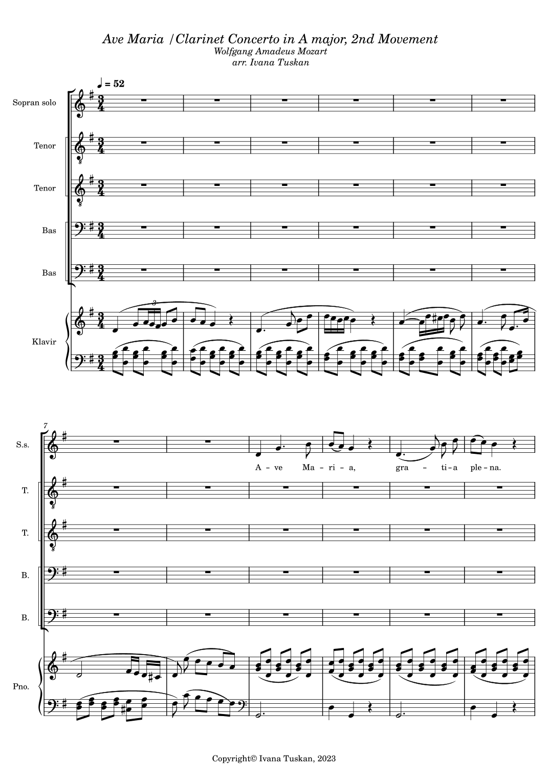 Ave Maria / Clarineto Concerto in A Major, 2nd Movement theme (arr. Ivana Tuskan)