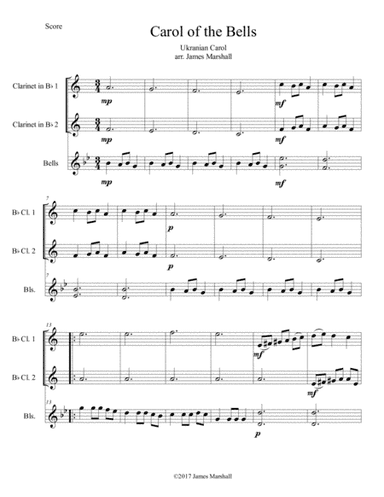 Carol of the Bells for Two Clarinets and Bells (arr. James Marshall Music)