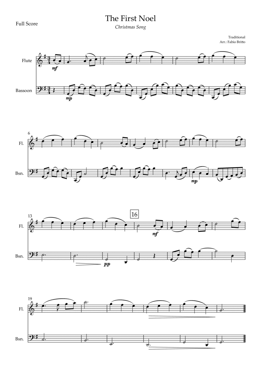 The First Noel (Christmas Song) for Flute & Bassoon Duo (arr. Fabio Britto)