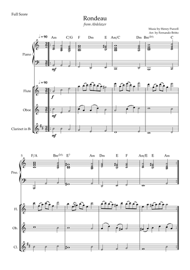 Rondeau (from Abdelazer) for Woodwind Trio and Piano Accompaniment with Chords (arr. Fernando Britto)