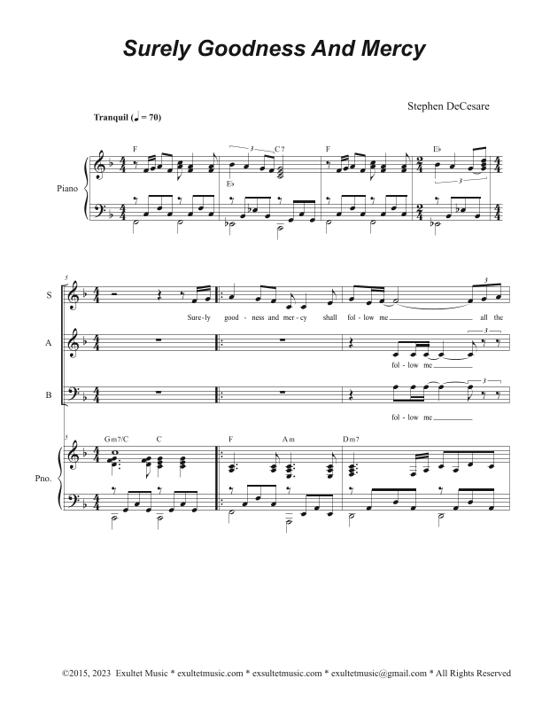 Surely Goodness And Mercy (Vocal Trio - (SAB)