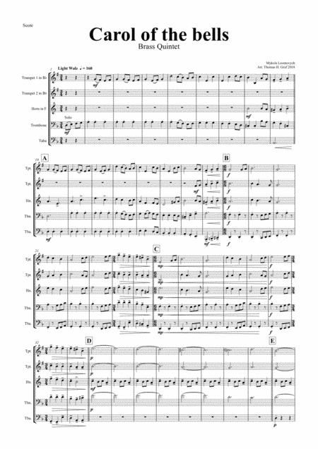 Carol of the Bells - Pentatonix style - Brass Quintet (arr. Thomas H. Graf)