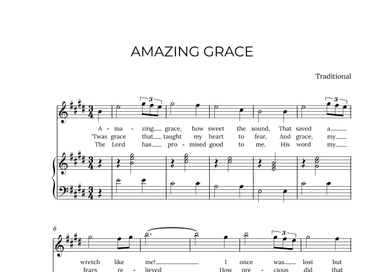 AMAZING GRACE - for piano and soprano in E major with chords (arr. Alex Nunes Rodrigues)