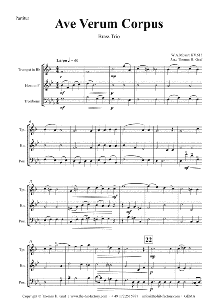 Ave Verum Corpus - W.A. Mozart - Brass Trio (arr. Thomas H. Graf)