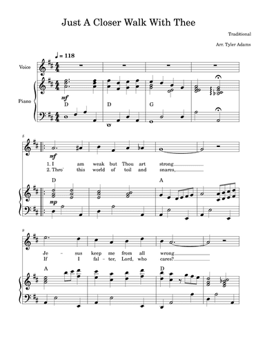 Just A Closer Walk With Thee (Unison Choir) (arr. Tyler Adams)