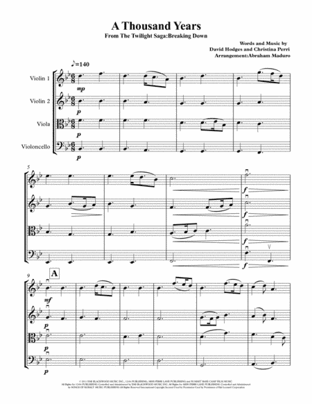 A Thousand Years (arr. Abraham Maduro)