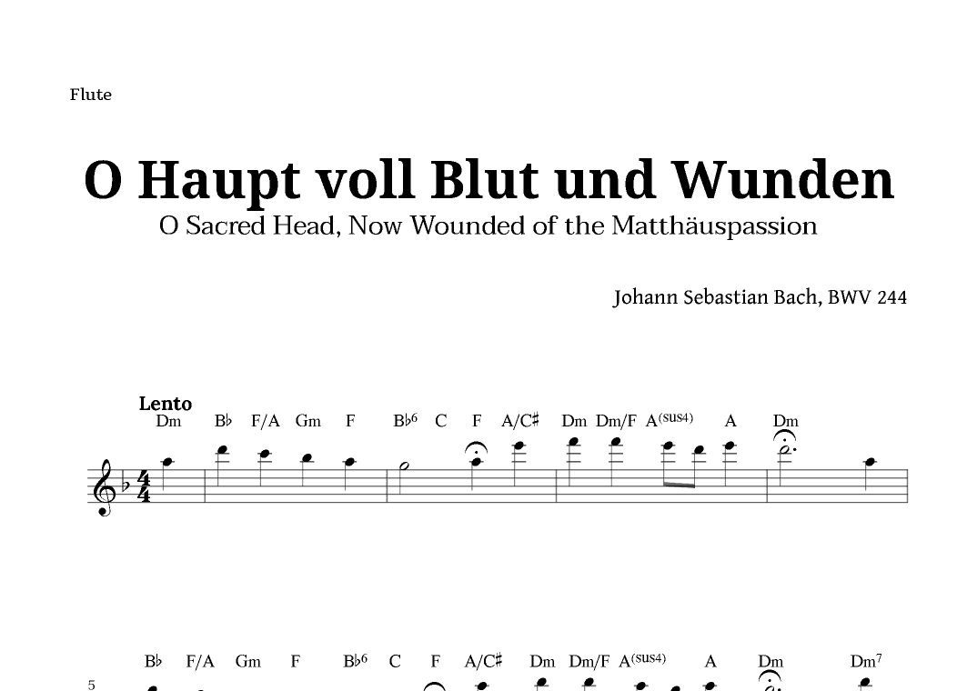 Sacred Head, Now Wounded by Bach for Flute with Chords (arr. Langanho)