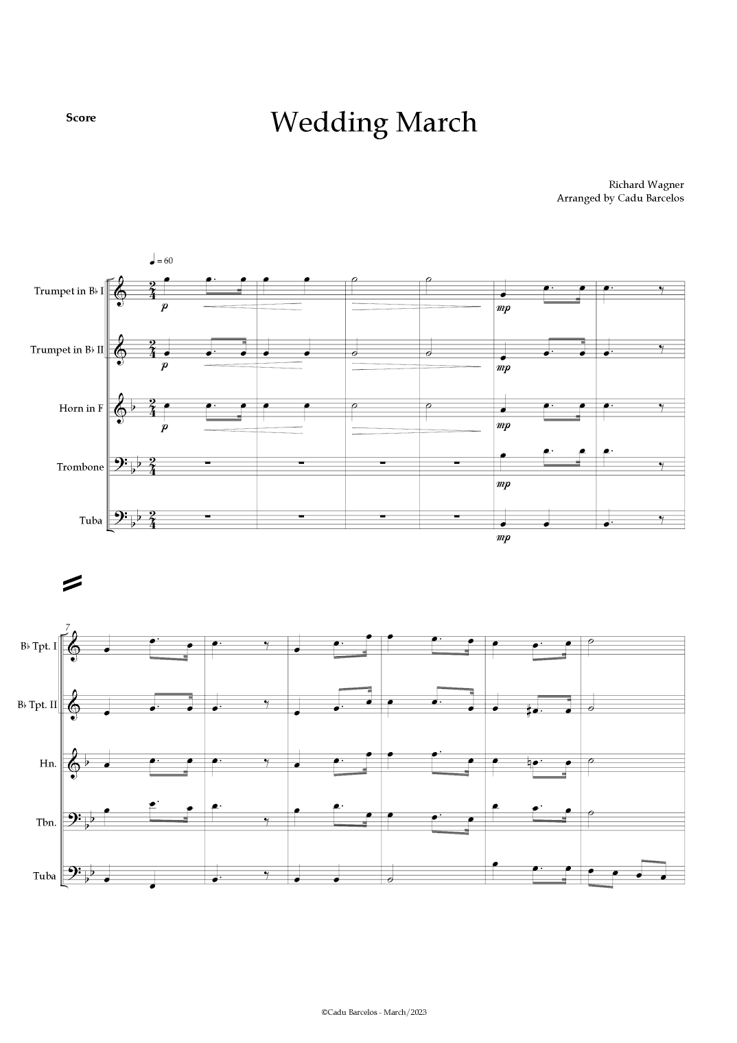 Wedding March (Wagner) Brass Quintet (arr. Cadu Barcelos)