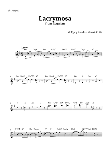 Lacrymosa from Requiem by Mozart for Trumpet (arr. Langanho)