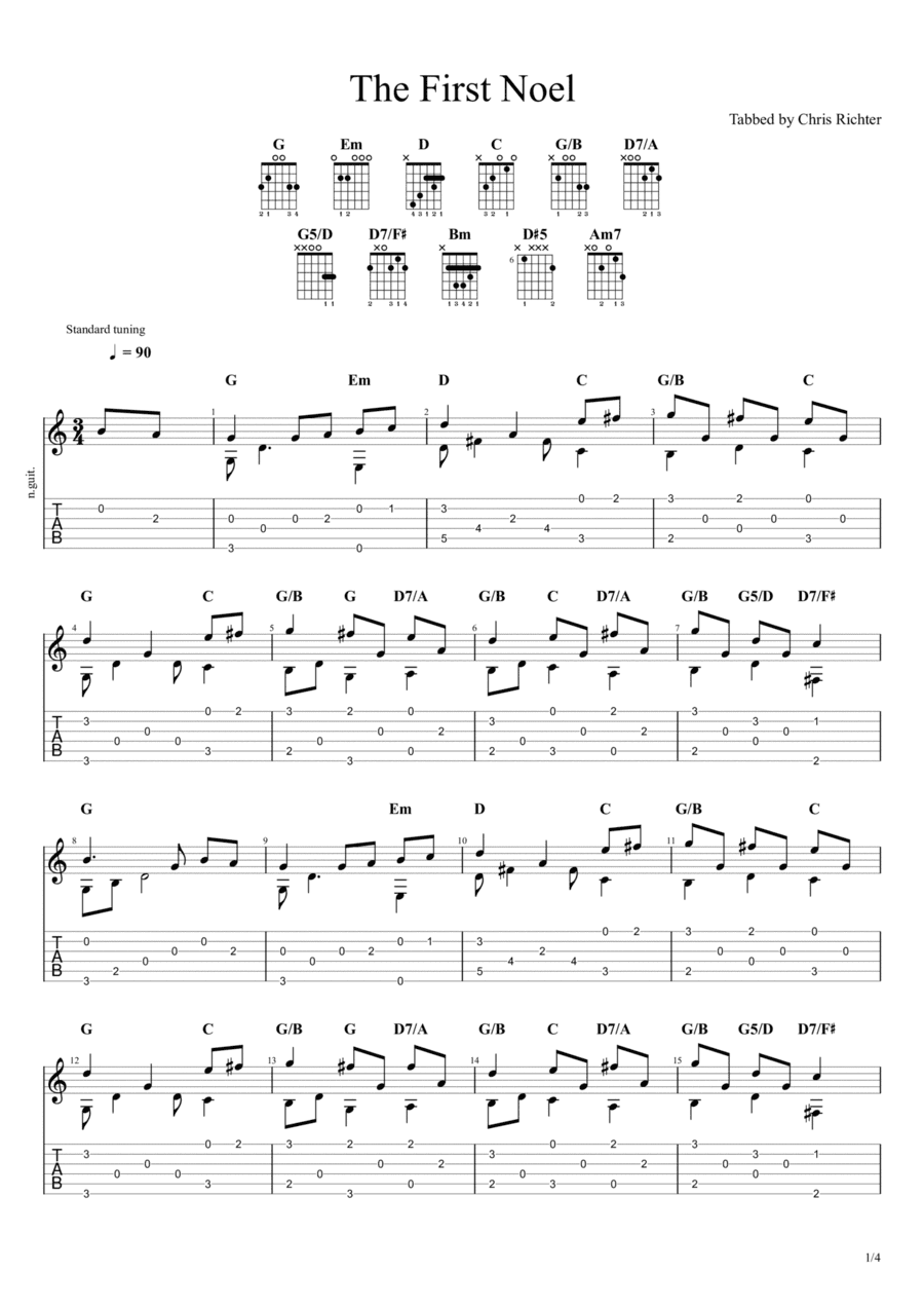 The First Noel (Solo Fingerstyle Guitar Tab) (arr. Chris Richter)