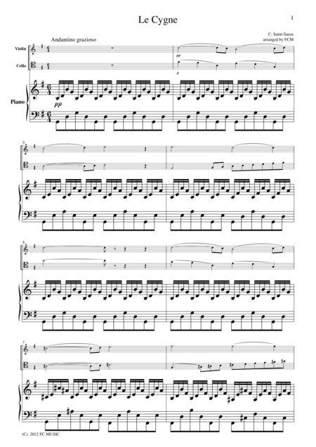 Saint-Saens  Le Cygne, for piano trio, PS201 (arr. FCMUSIC)