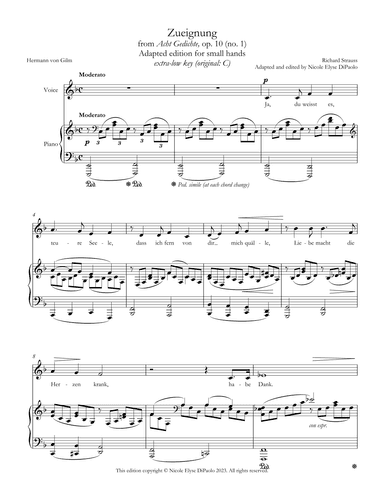 Strauss - Zueignung from Acht Gedichte, op. 10 - Small Hand Edition (F major,  extra-low key) (arr. Nicole Elyse DiPaolo)