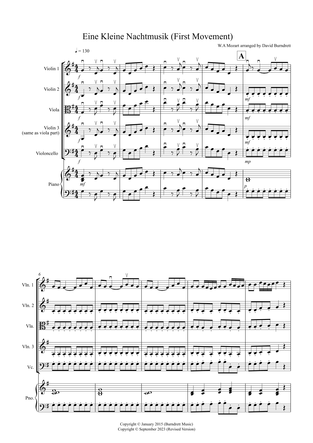 Eine Kleine Nachtmusik (1st movement) for String Quartet (arr. David Burndrett)