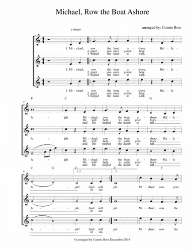 Michael, Row the Boat Ashore - A Capella - vocal trio - SSA etc (arr. Connie Boss)