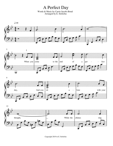 A Perfect Day by Carrie Jacobs-Bond, (Piano Solo) (arr. E. Stoltzfus)