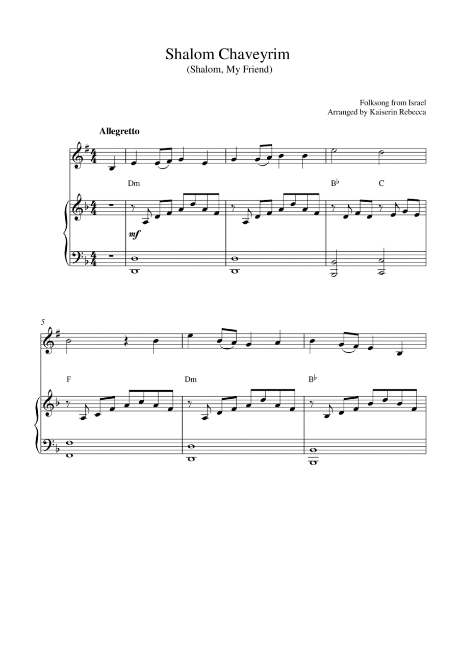 Shalom Chaveyrim (Shalom, My Friend) (for tenor saxophone solo and piano accompaniment) (arr. Kaiserin Rebecca)