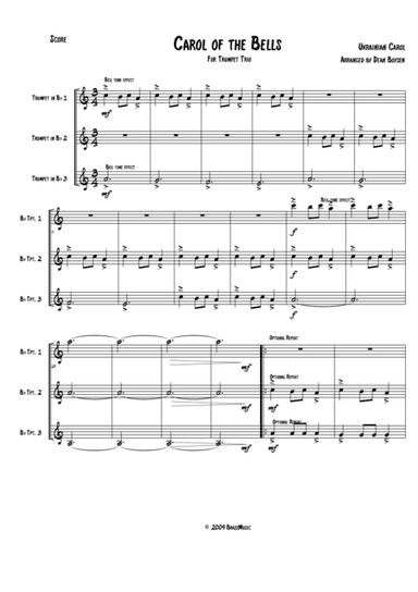 Carol of the Bells (for Trumpet Trio) (arr. Dean Boysen © BrazzMusic 2012)