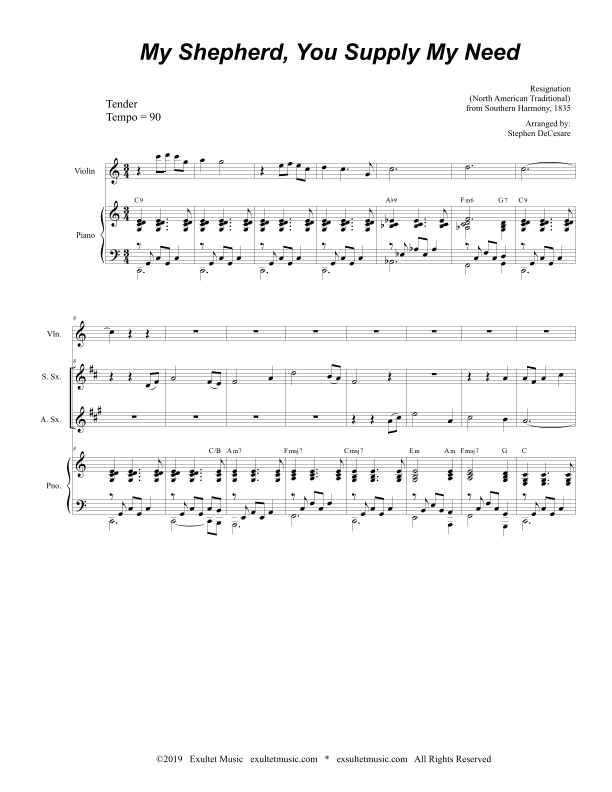 My Shepherd, You Supply My Need (for Saxophone Quartet and Piano) (arr. Stephen DeCesare)
